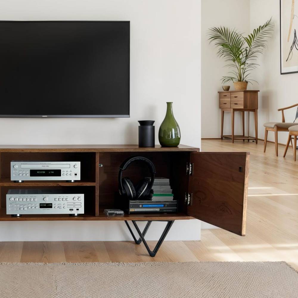 TV-Lowboard in Steinoptik und Akazie Braun - Eckpoint