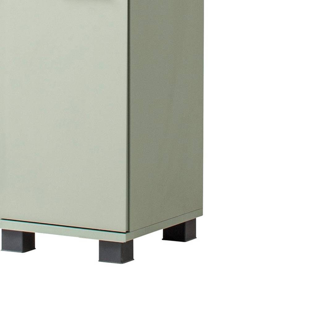 Hochschrank in Graugrün mit stabilen schwarzen Standfüßen – Casimir