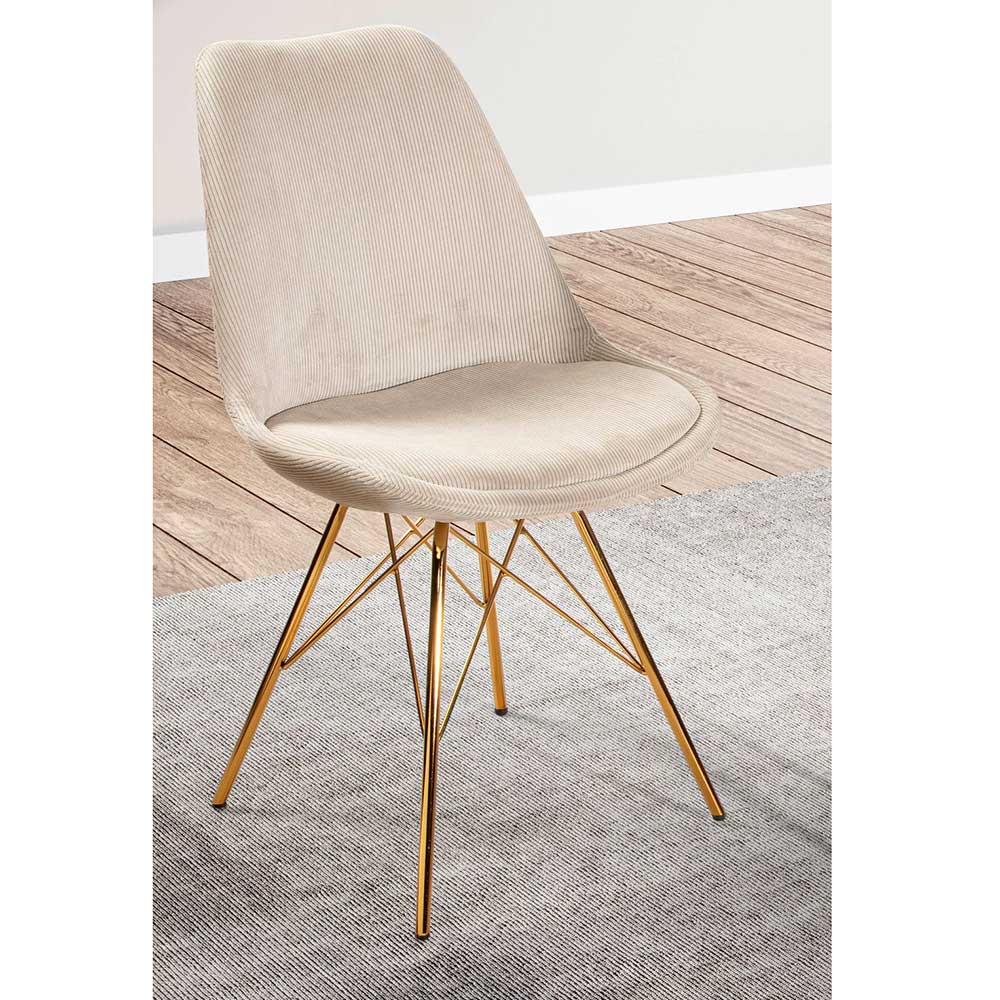 Cord-Polsterstühle in Beige und Gold - Jenfa (2er Set)