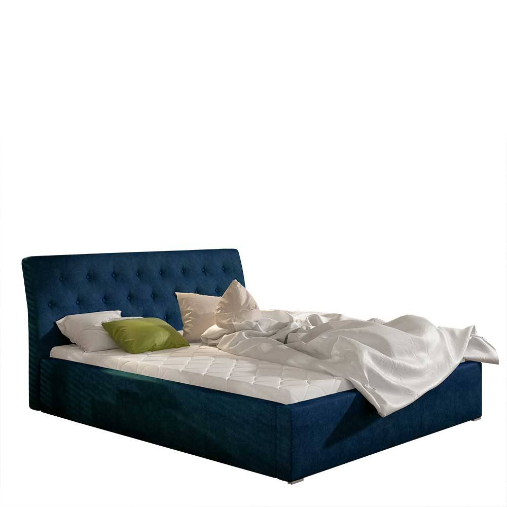 Gepolstertes Bett aus Velours Dunkelblau - Dorisa