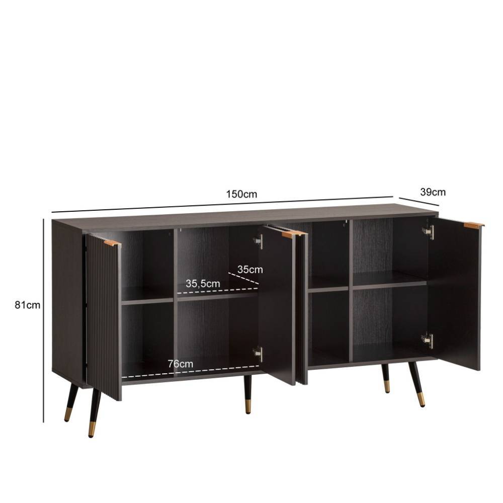 4-türiges Sideboard in Schwarz und Gold - Vacca
