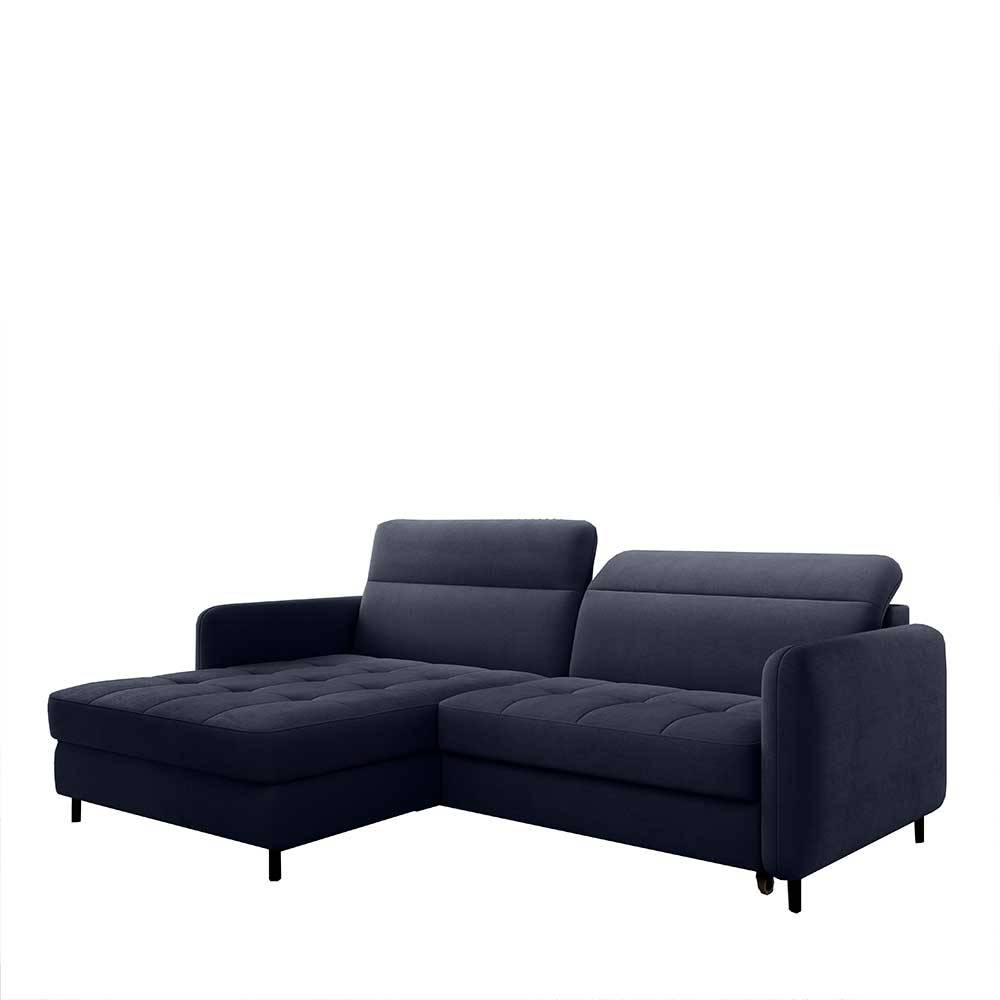 L-Design Schlafsofa in Dunkelblau Samt - Kingston