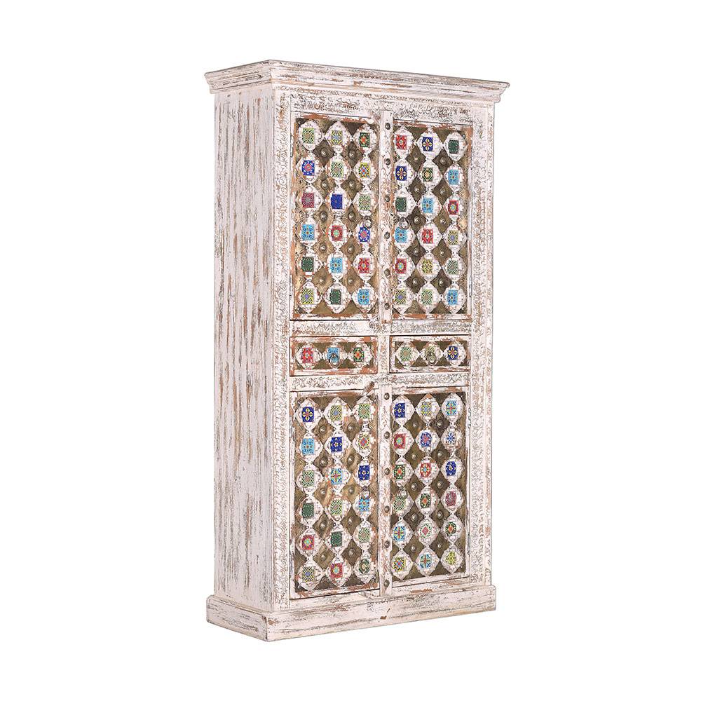 Shabby Chic Wohnzimmerschrank in Antikweiß - Mirell