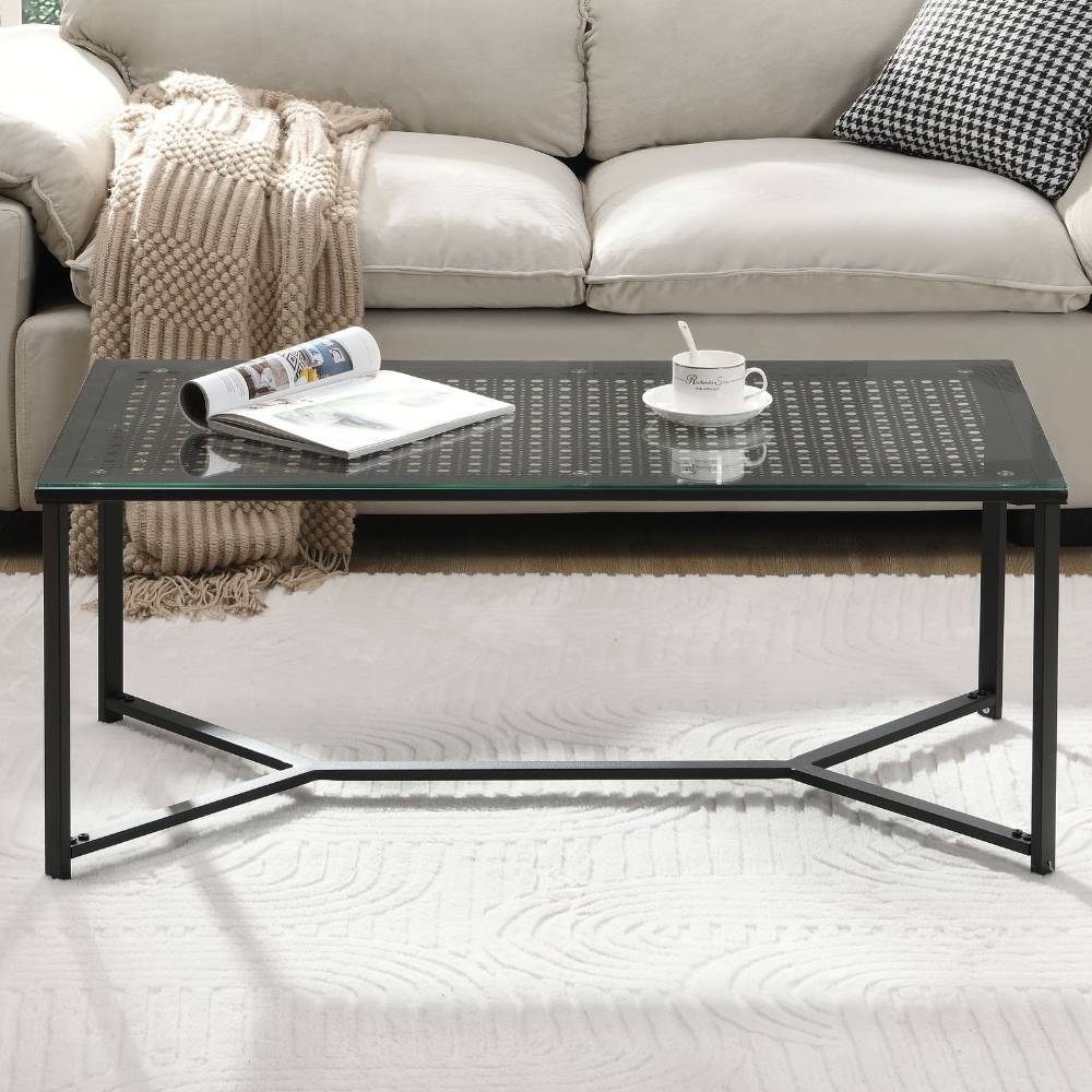 Wohnzimmer-Glastisch mit Metallgestell - Panfreda