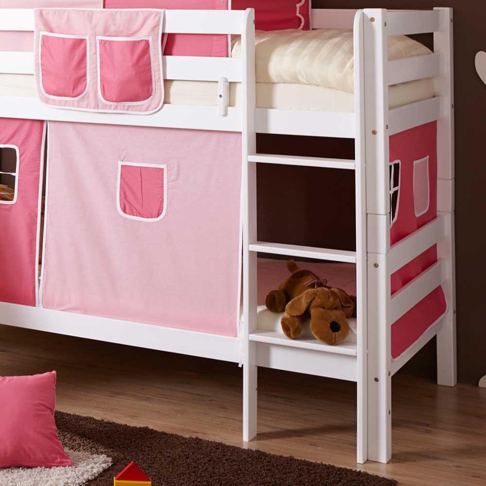 Mädchen Rutsche Stockbett in Weiß Rosa Pink - Telvo