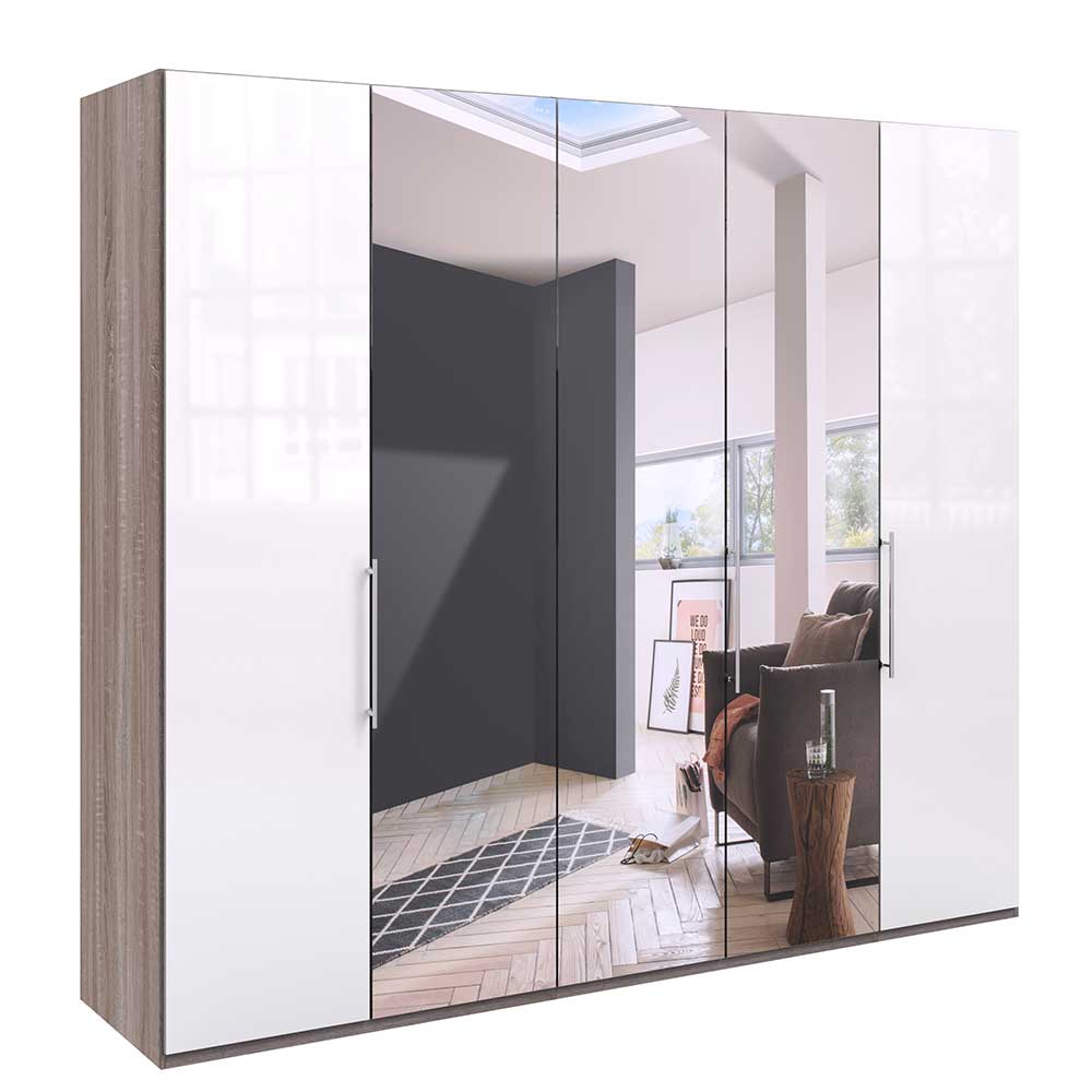Schlafzimmerschrank mit Glasfront in Spiegel & Weiß - Empresian