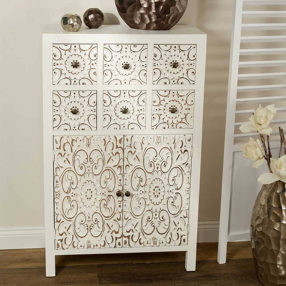 Shabby Highboard mit Ornament Muster Front - Acacio