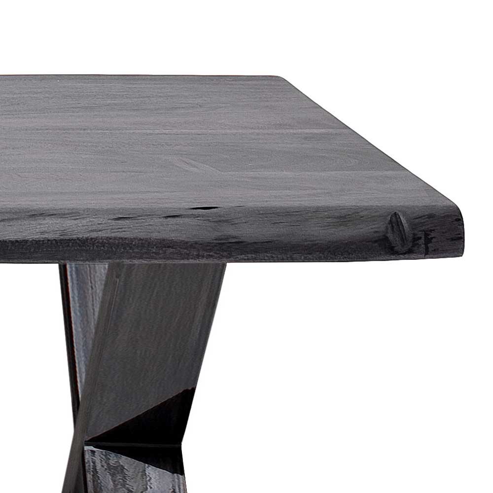 Grauer Sofatisch mit Holzplatte Naturkanten - Hulius