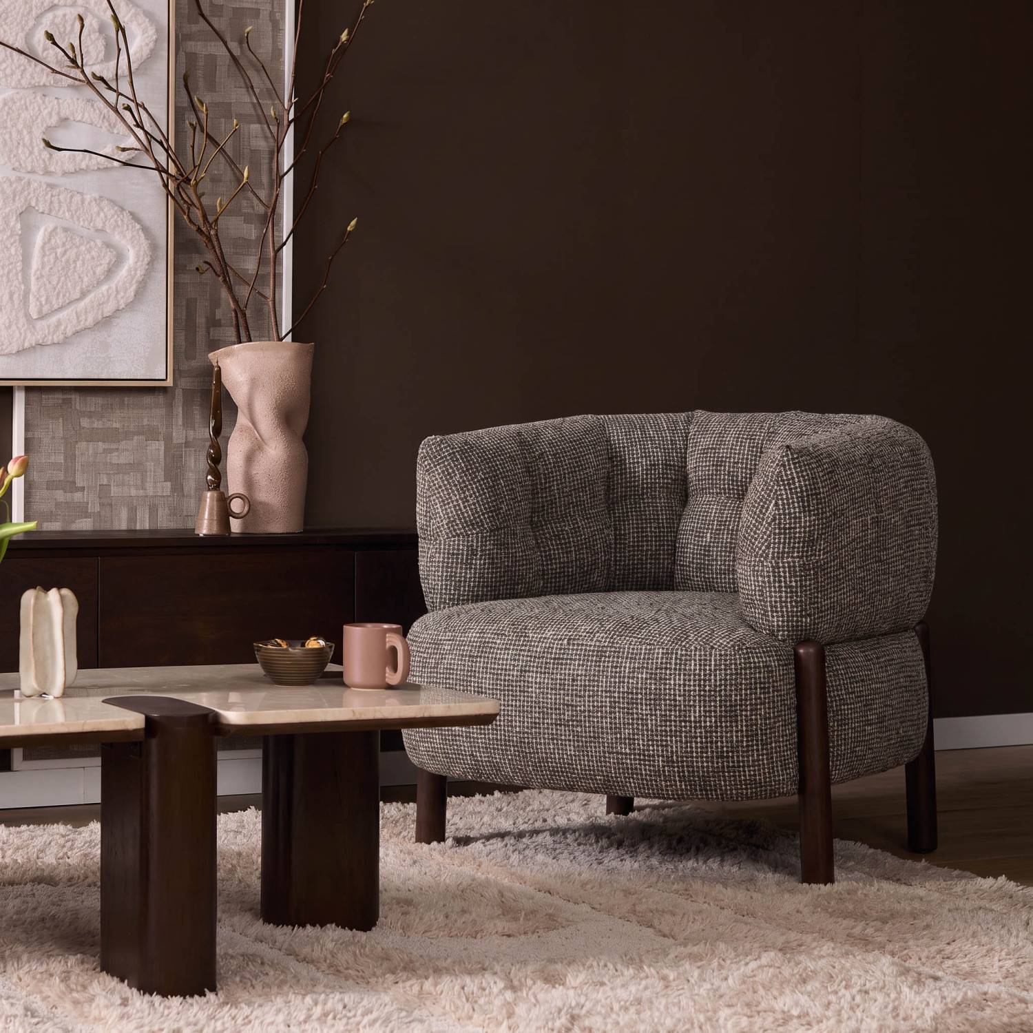 Stylischer Lounge Sessel mit meliertem Bezug für gemütliche Stunden – Oledos