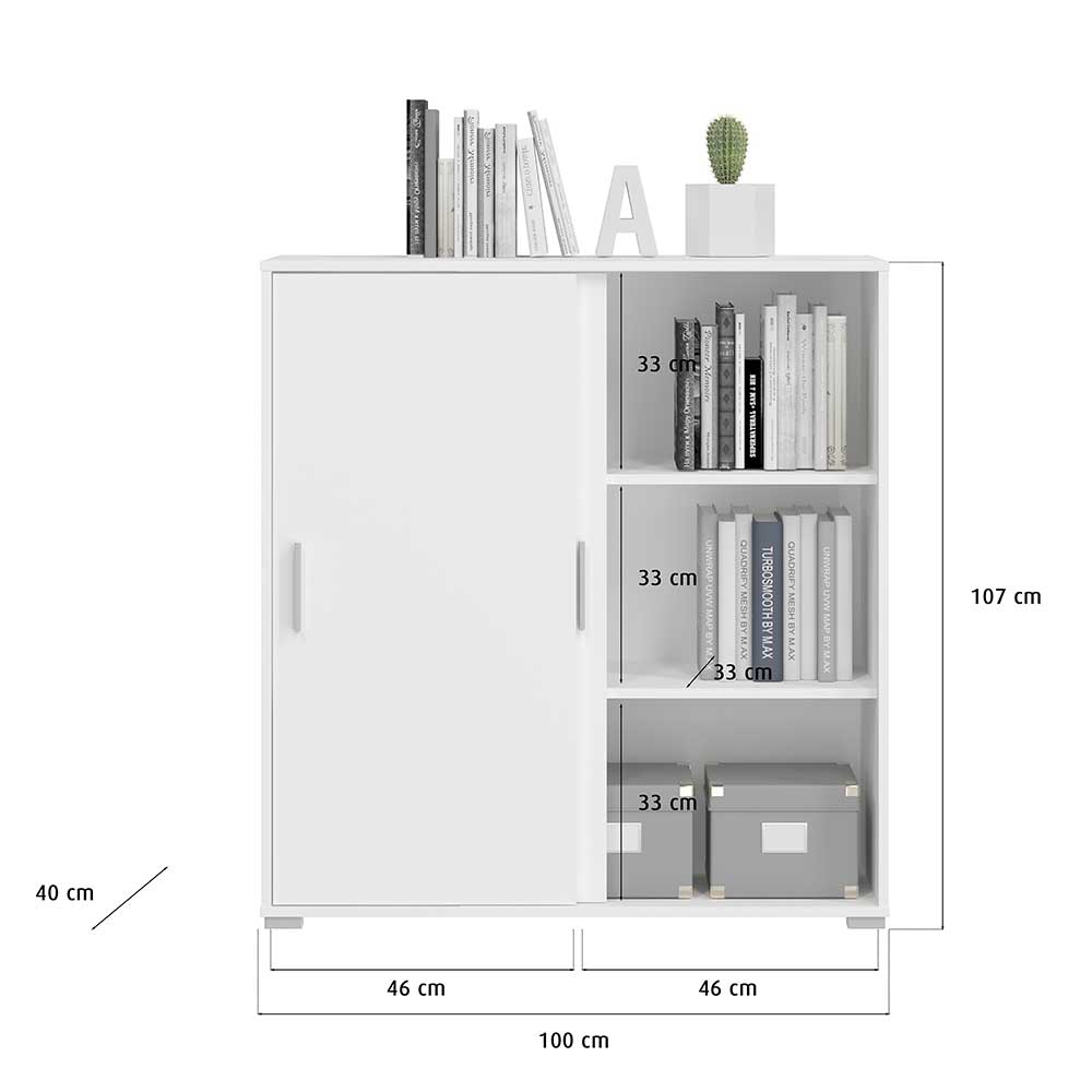 Büroschrank mit Schiebetüren & Regal in Weiß - 168x107x40 cm - Segin
