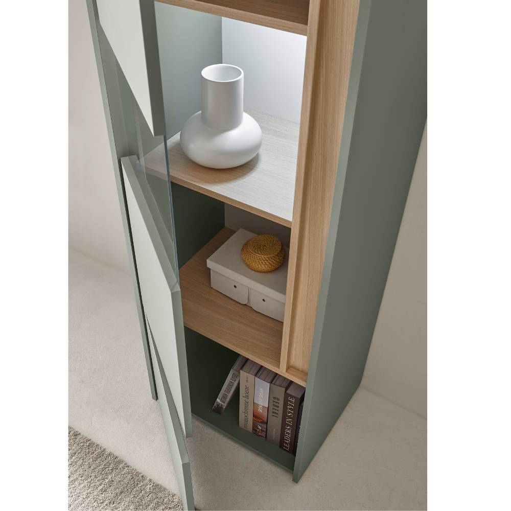 Schlanker Vitrinenschrank in Graugrün - Socotta