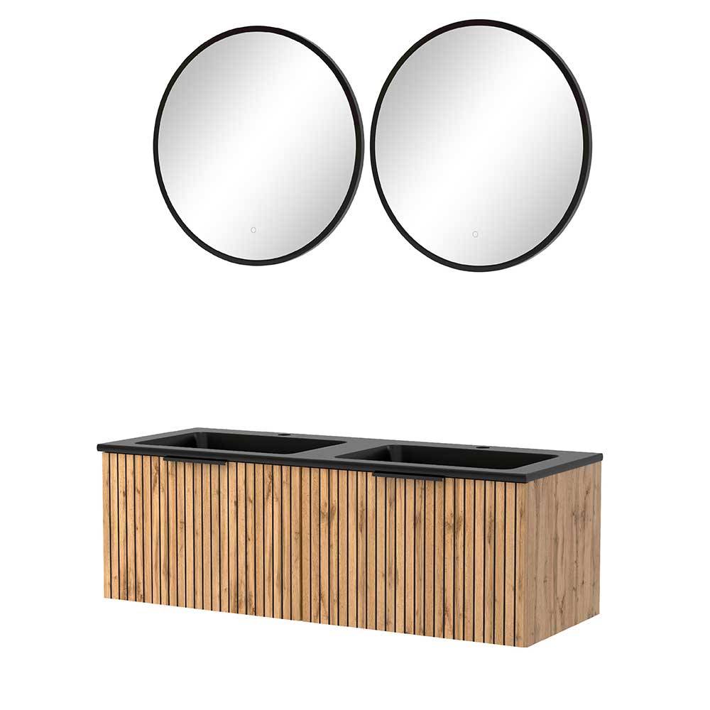Design Doppelwaschtisch mit Lichtspiegeln - Crystoga (dreiteilig)