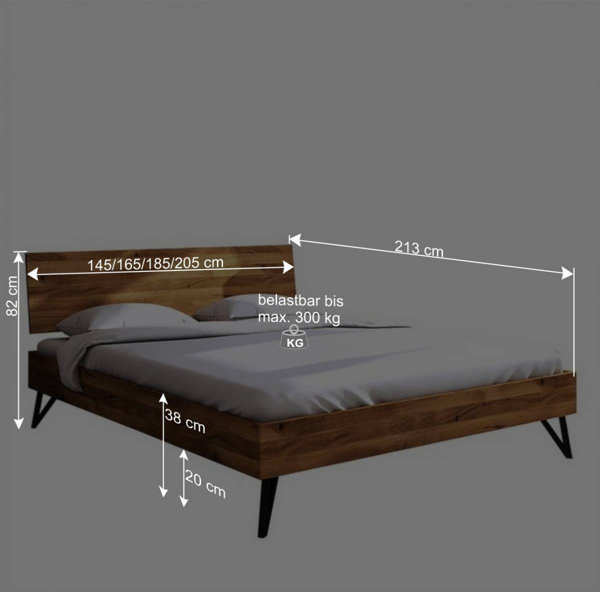 Wildeiche Bett aus Stahlfüßen in Schwarz - Mandirov