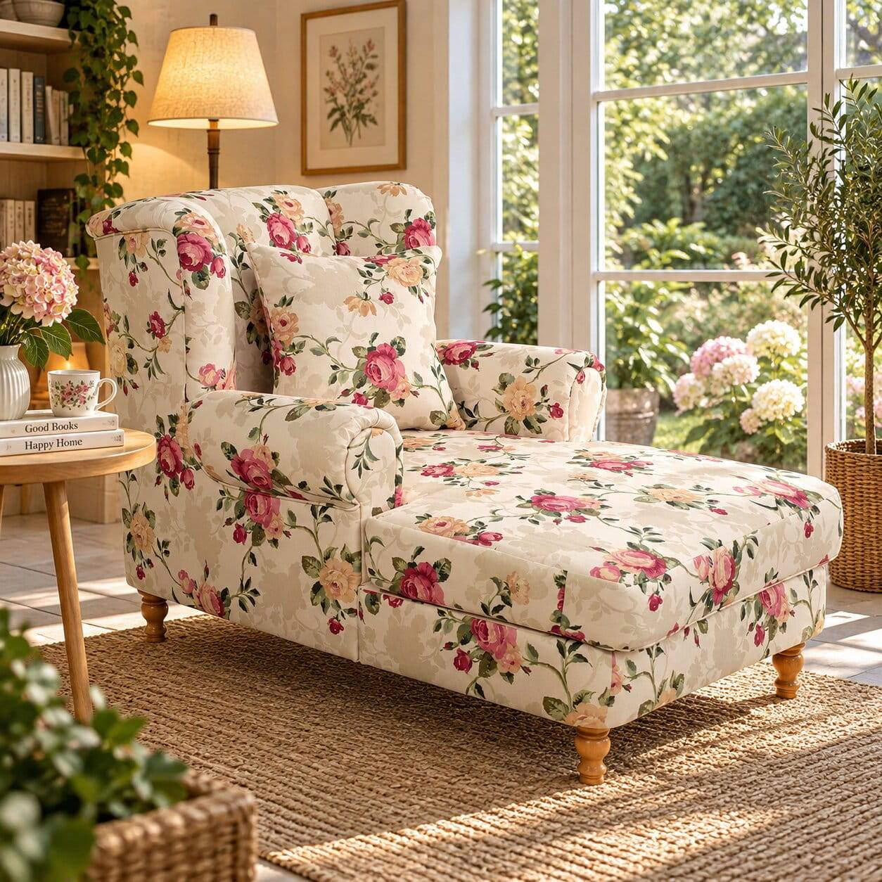 XXL Landhaus Sessel mit Rosen Muster - Gelvino