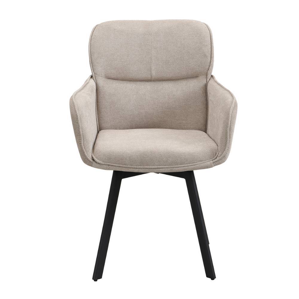 Esszimmerstuhl in Taupe mit schwarzem Metallgestell von vorne – Fridoloria