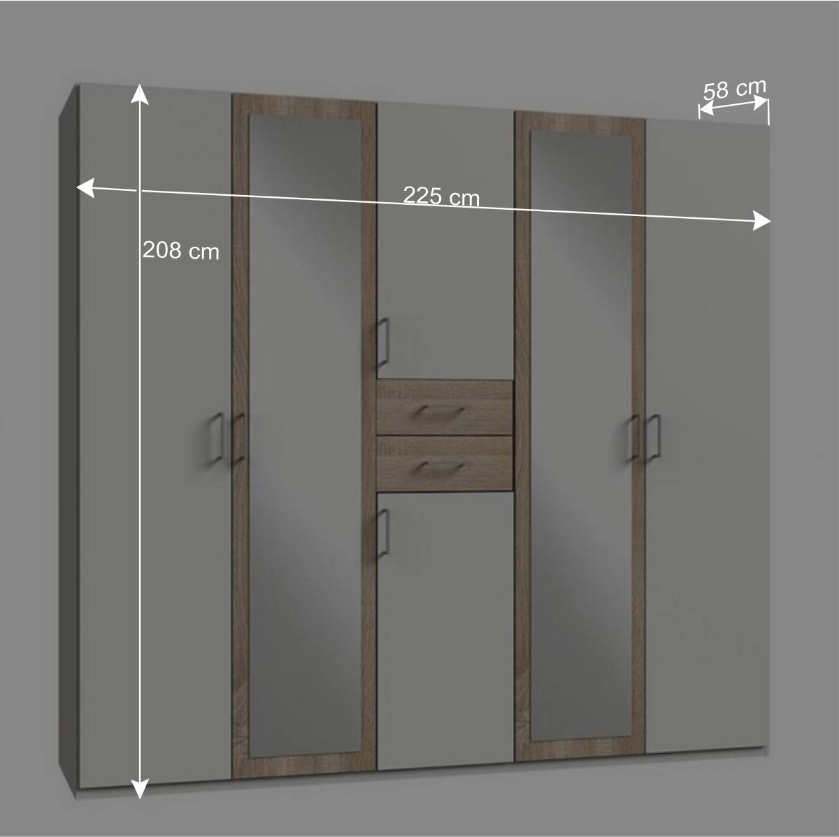Moderner Kombi-Kleiderschrank in 2,25 m Breite - Weiß mit Eiche Sägerau NB