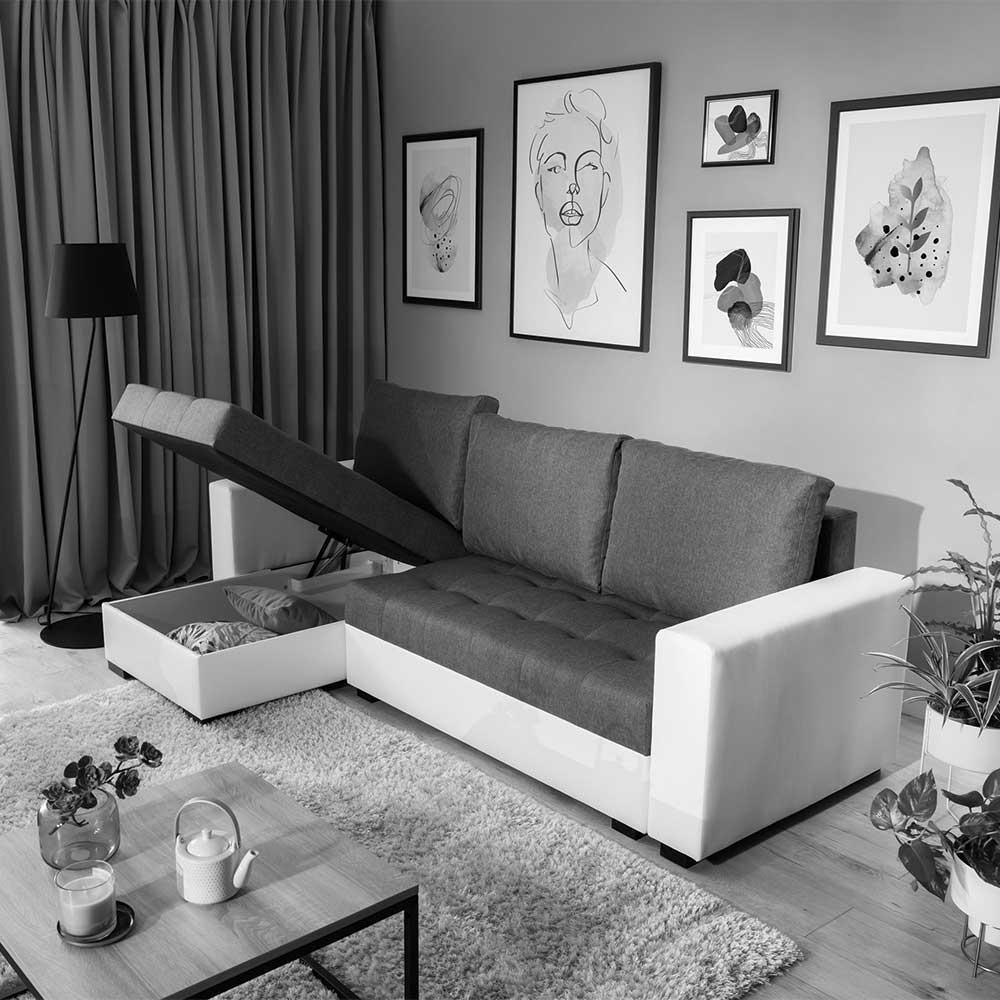 Dreisitzer Schlafcouch in Dunkelbraun Stoff - Fabrizio