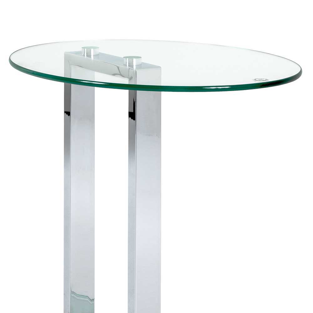 Ovaler Design Glas Beistelltisch Jaif mit Metall verchromt