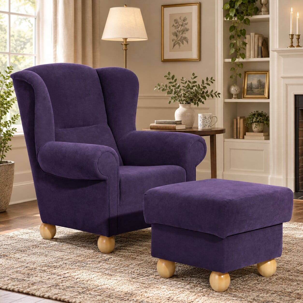 Velours Ohrensessel in Violett - Sotonio