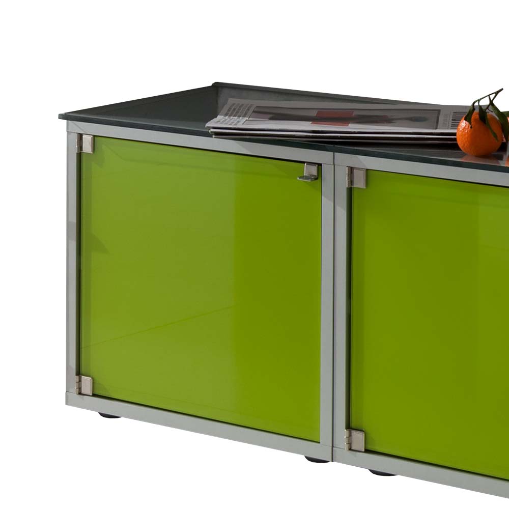 3-türiges Lowboard mit Glas Türen in Grün - Leaf