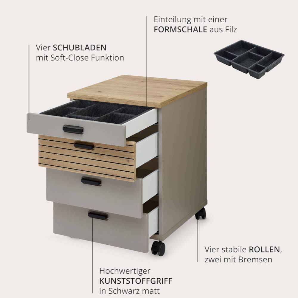 Schreibtisch Rollcontainer in Grau - Dorota