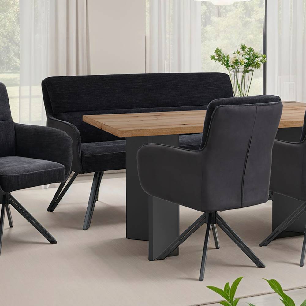 Moderne Esszimmerbank in Schwarz Microfaser am Esstisch im Speisezimmer – Scolari