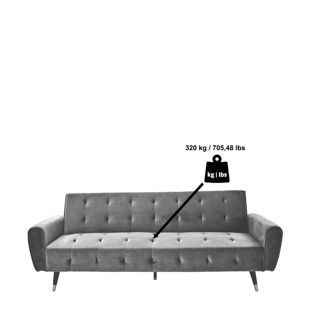 Graues Schlafsofa mit Angabe der maximalen Belastbarkeit von 320 kg für den Wohnbereich – Aurach