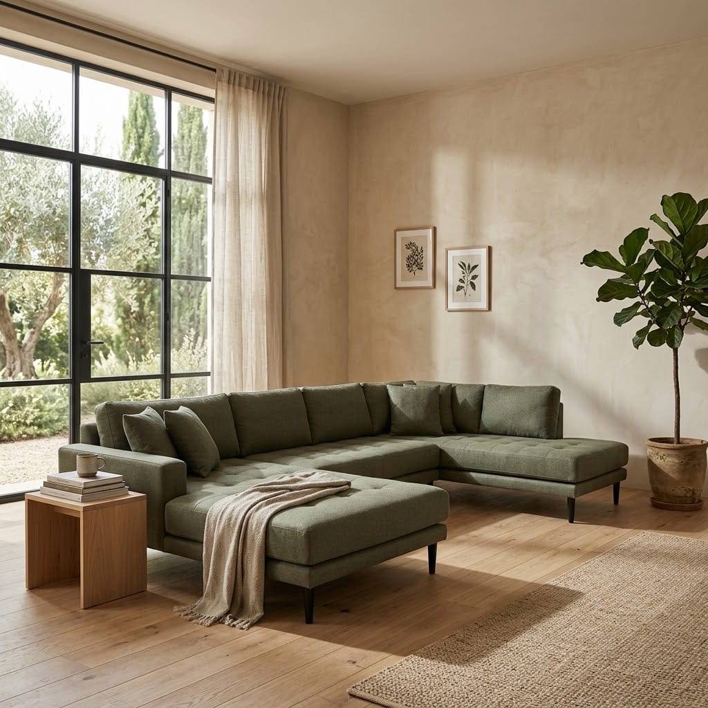 Wohnlandschaft U-Design in Oliv Grün - Benja