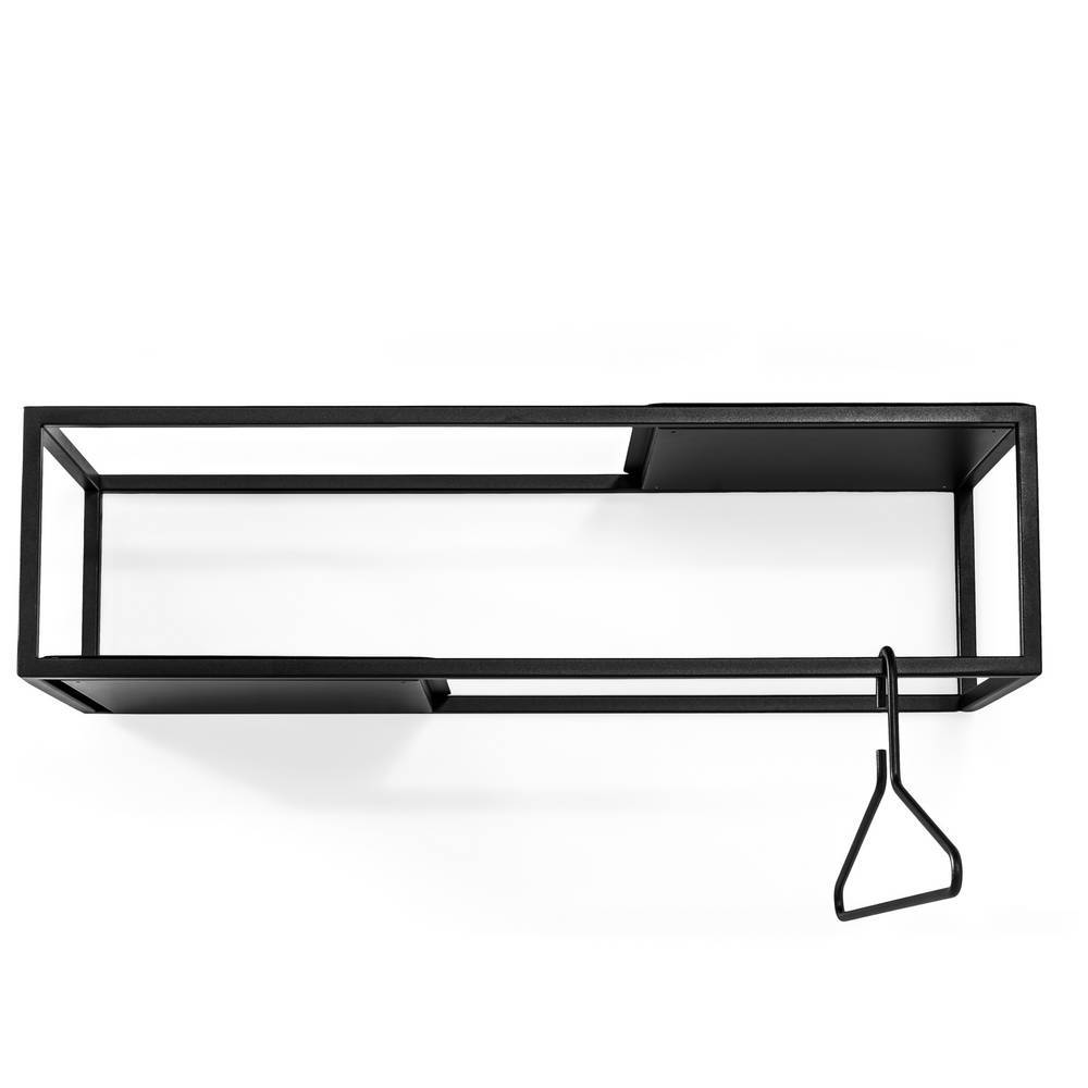 Rechteckige Design-Wandgarderobe aus schwarzem Stahl mit Ablage und Haken für den Flur – Madrida
