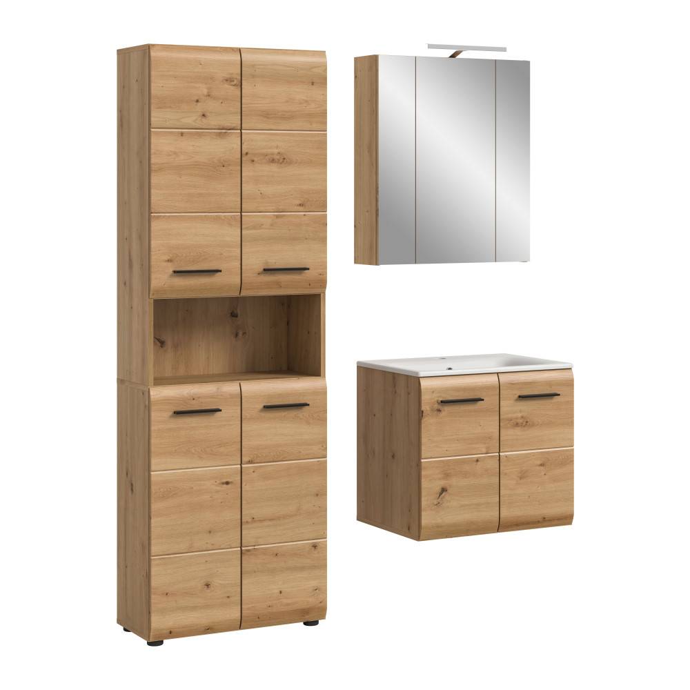 Fünfteiliges Badezimmerset mit geschlossenem Hochschrank, Waschtischunterschrank und Spiegelschrank – Canopus