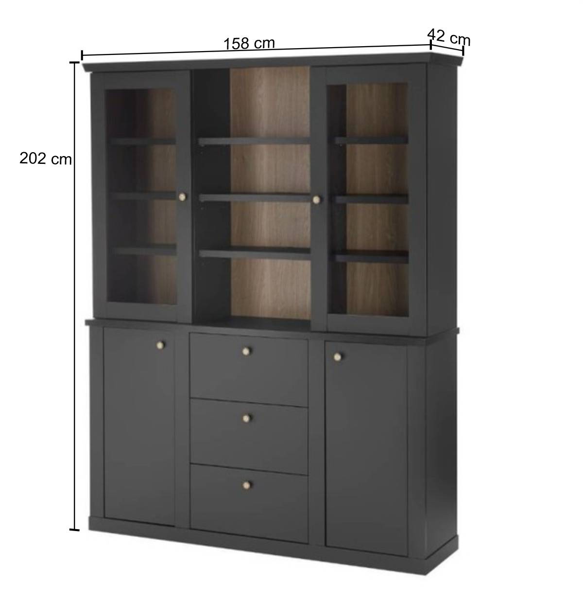 Modern Country Vitrinenschrank in Mattschwarz - Lulumo