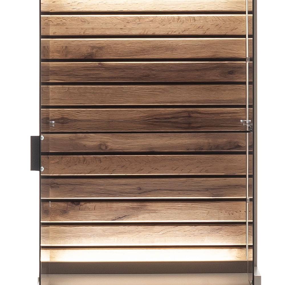 Vitrinenschrank in Grau mit Wildeiche - Teorina