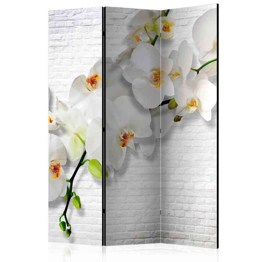 Weißer Leinwand Paravent mit Orchideen - Flurina