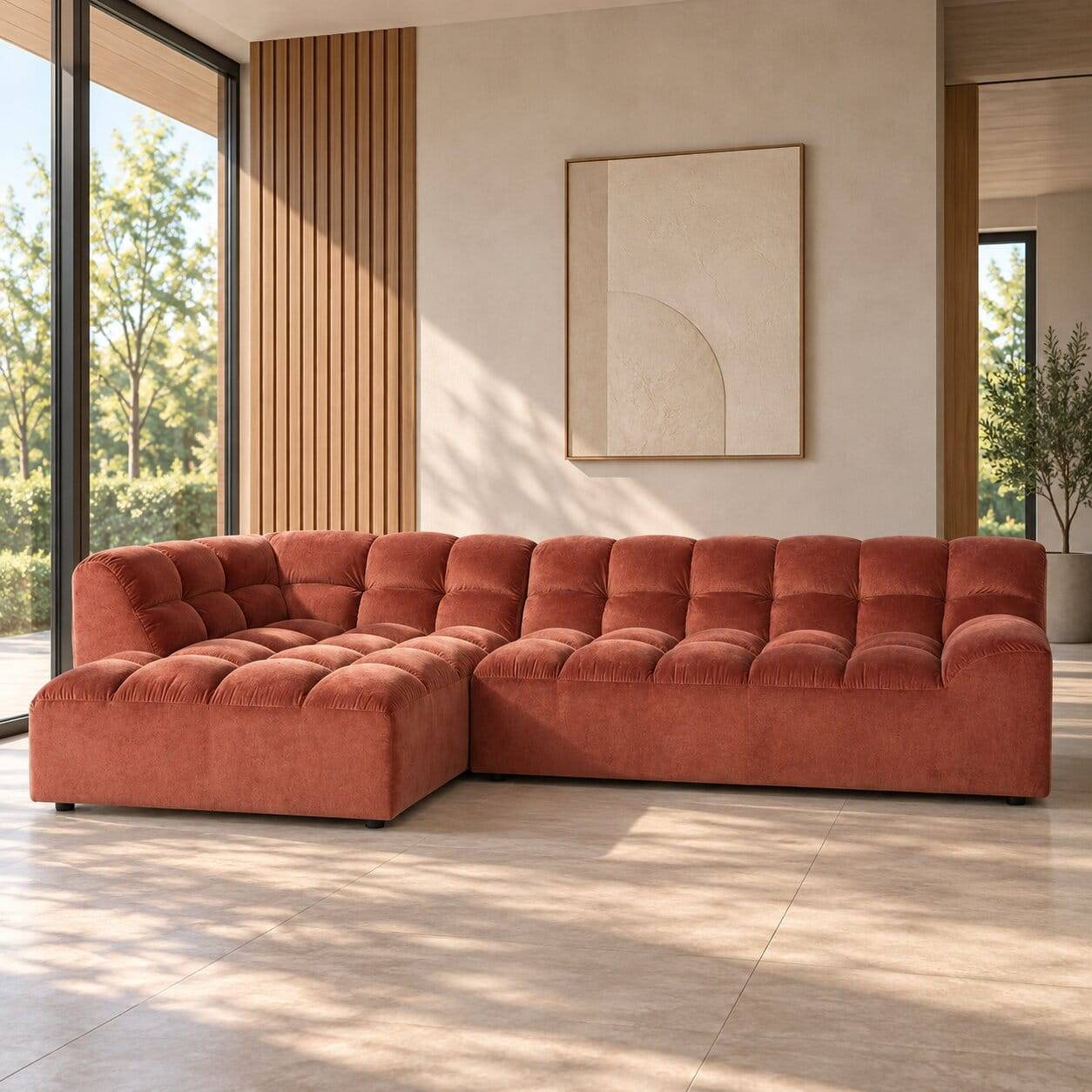 Design Eckcouch in Apricot Samt - Meteora