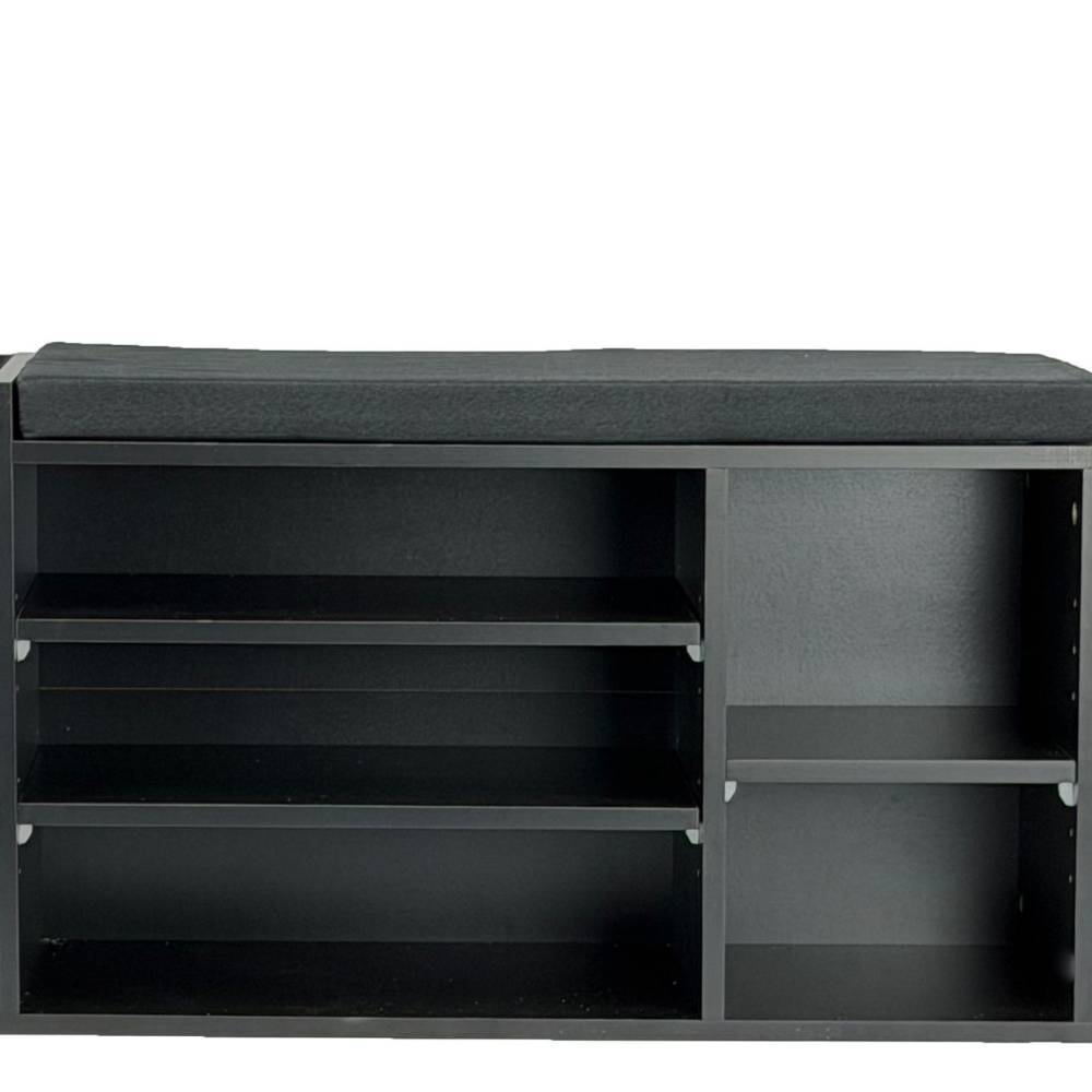 Schwarze Schuhbank mit Polsterauflage und variablen Staufächern für den Flur – Zoryano