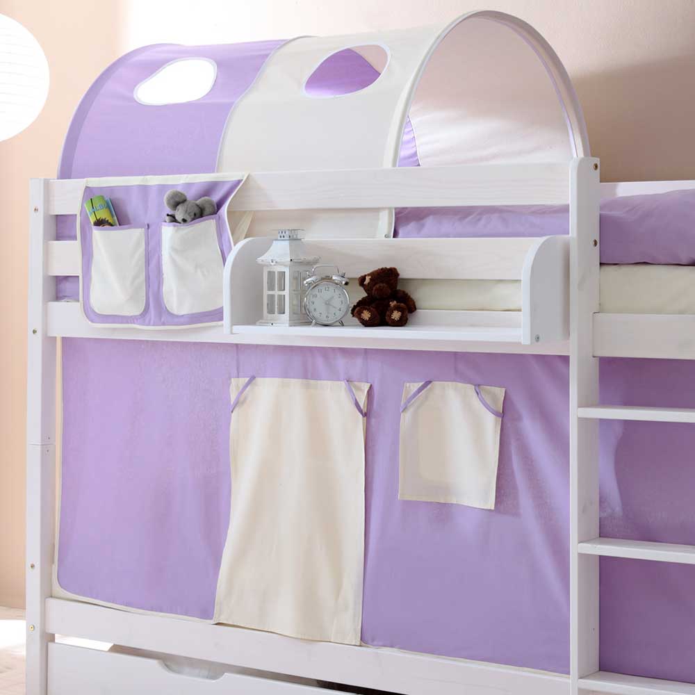 Weiß lackiertes Mädchen Etagenbett mit Bettkasten - Alcamo