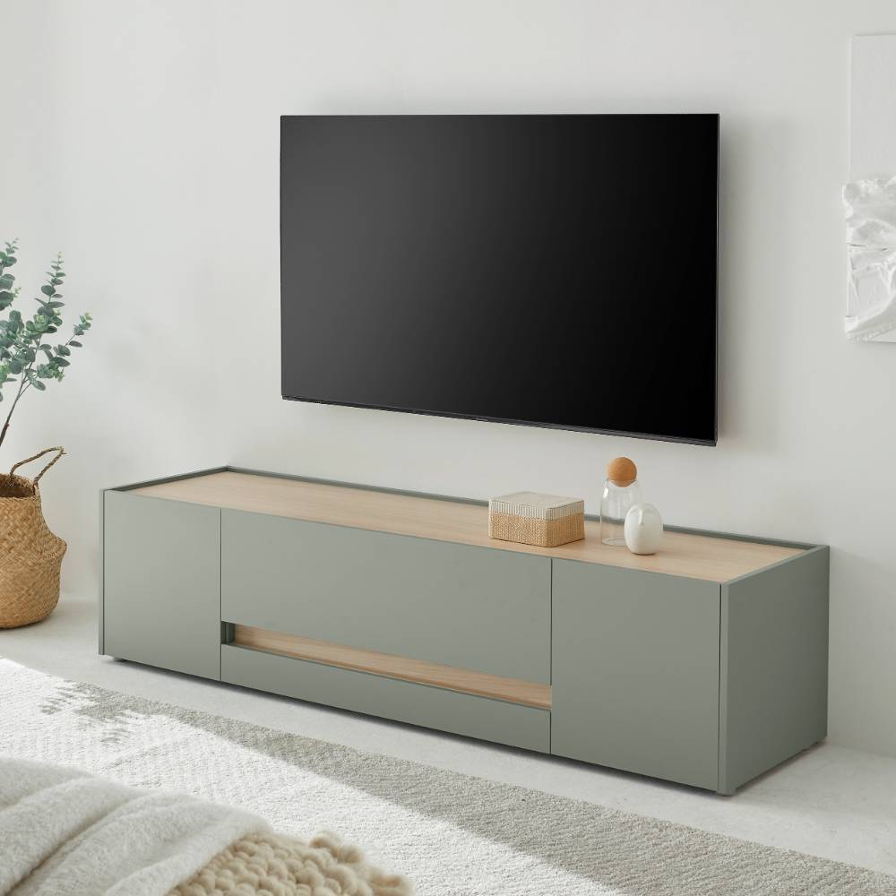 Wohnzimmer Wohnwand Set in Graugrün - Socotta (vierteilig)