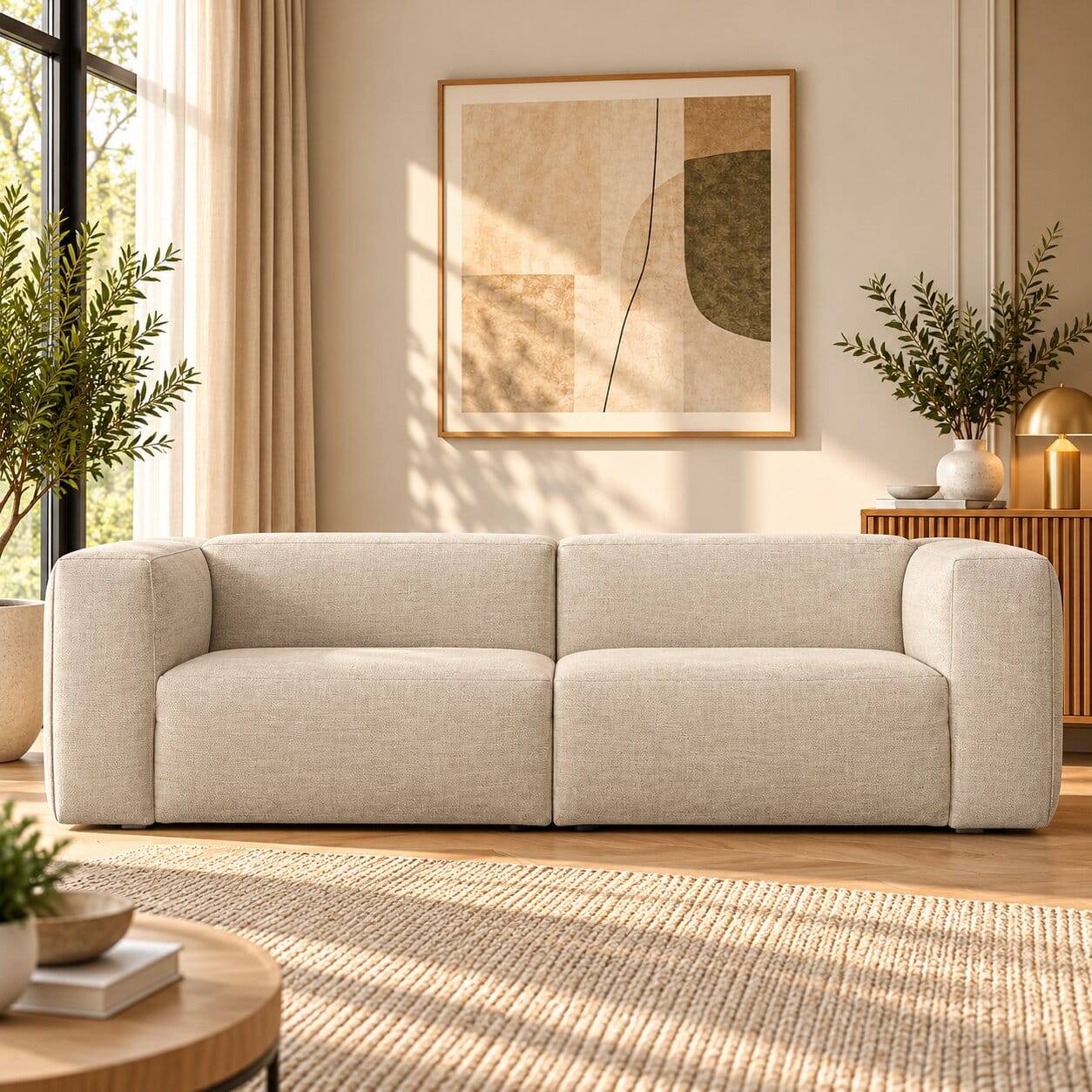 246x73x96 Strukturstoff Einzelsofa in Beige - Smarada