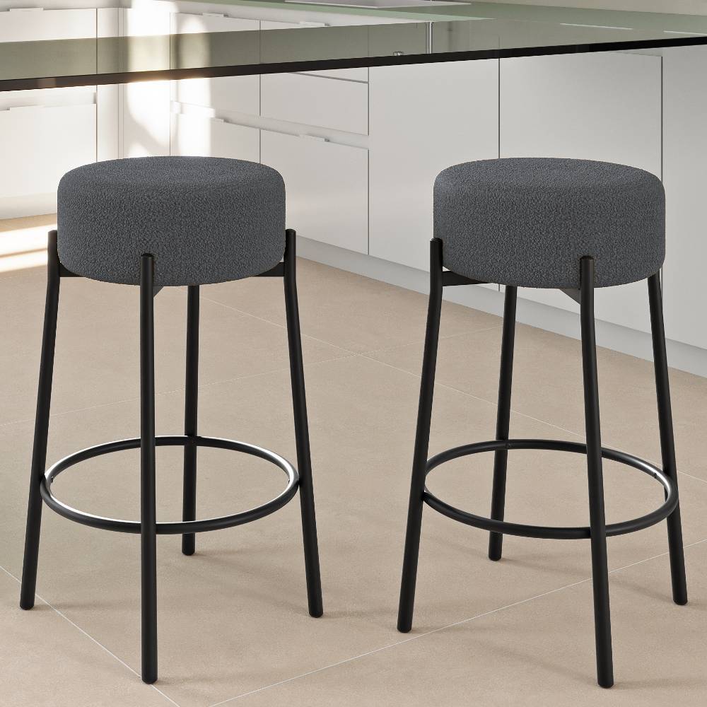 Barhocker Duo in Dunkelgrau Boucle - Glamour (2er Set)