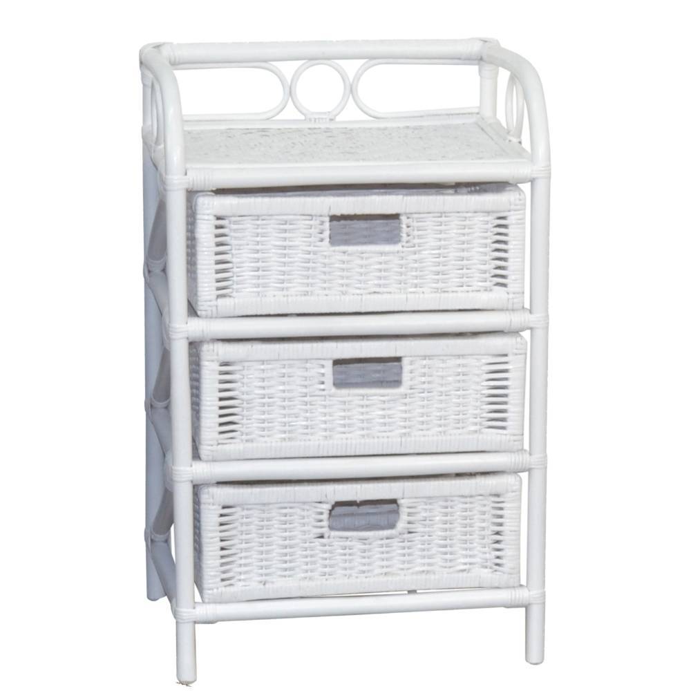 Rattan-Badezimmer-Kommode in Weiß lackiert - Ashron