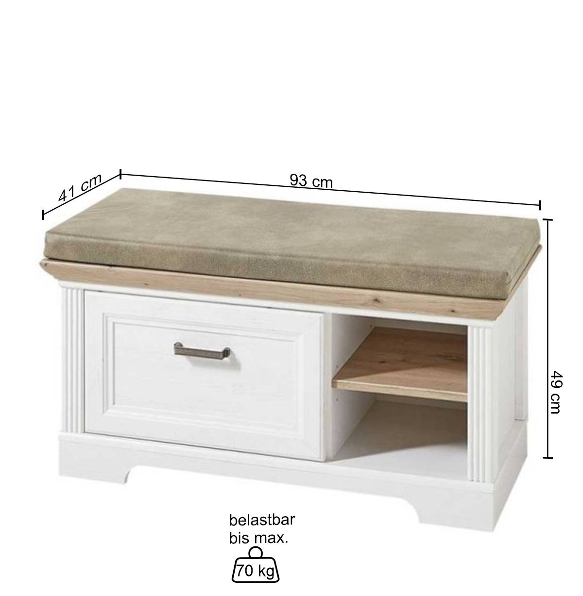 93x49x41 Dielenbank mit Stauraum - Nurelcas