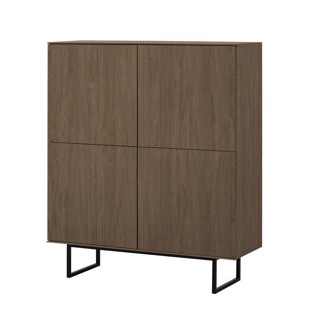 Großes 4-türiges Highboard in Nussbaum Holzoptik mit schwarzen Metallbeinen für Esszimmer oder Wohnzimmer – Julado