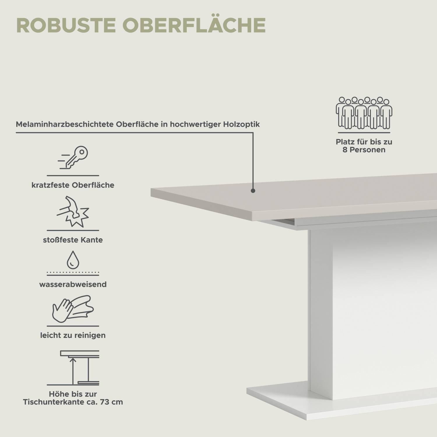 Robuster Esstisch mit kratzfester, wasserabweisender Oberfläche und Platz für bis zu 8 Personen – Luzyfa
