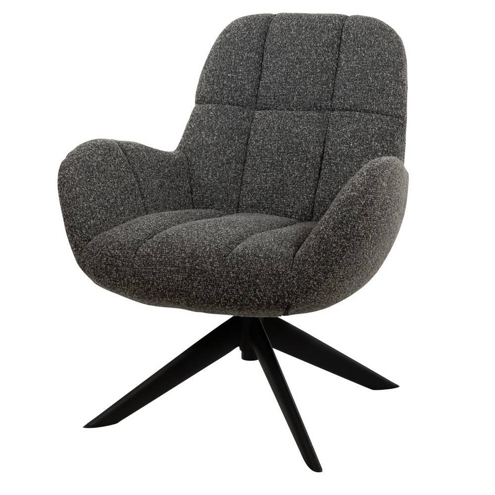 Komfortabler Drehsessel in Anthrazit mit Boucle-Bezug und schwarzem Sternfuß – Maximiliano