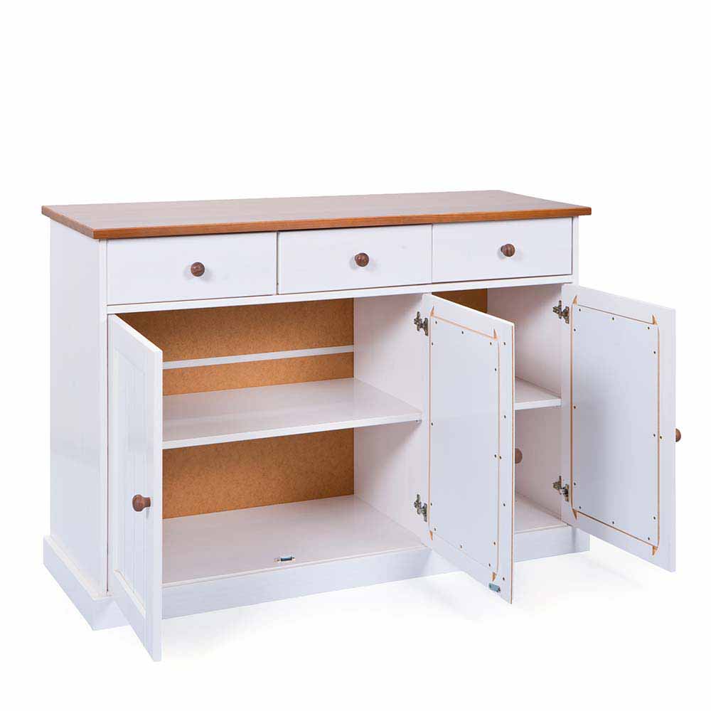 130 cm Kiefer Sideboard in Weiß Braun - Vatina