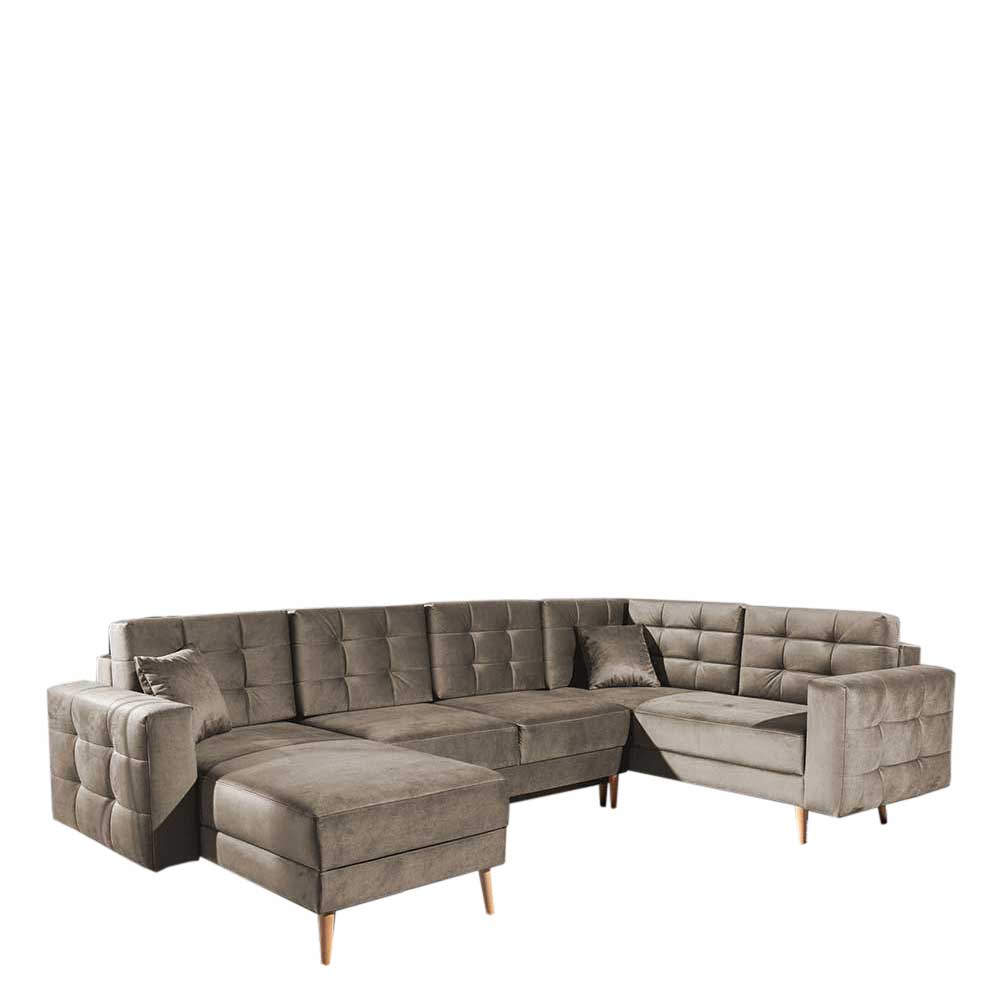 Wohnzimmer Schlafcouch im U-Design in Hellbraun - Monja