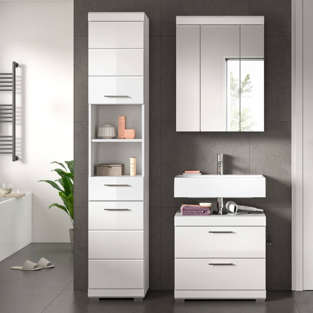 Badschrank Set in Weiß - Henriette (dreiteilig)