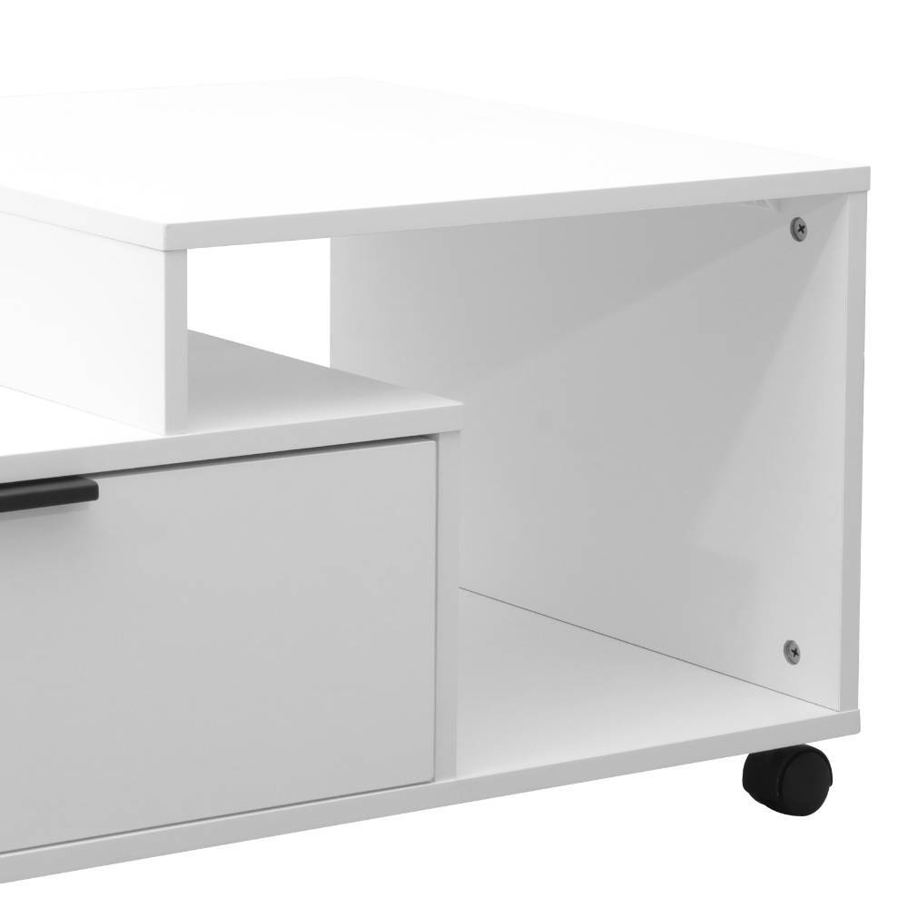 Weißer Wohnzimmer-Couchtisch auf Rollen - Filipeo