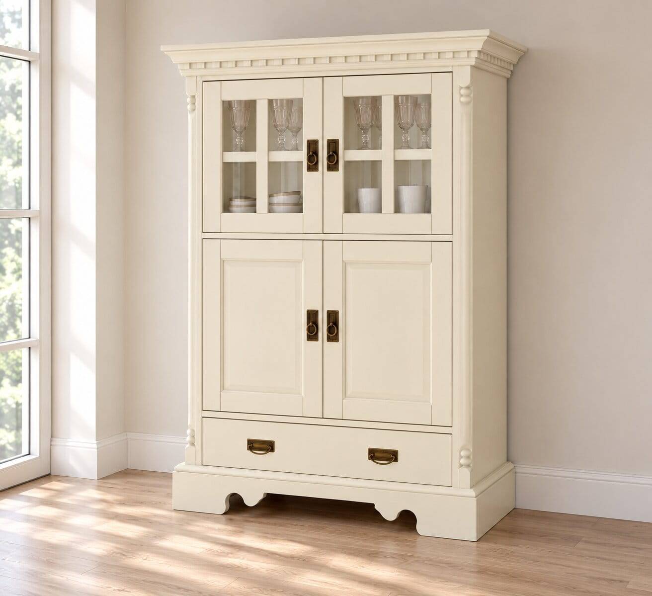 Landhaus Highboard in Creme gewachst - Rospus