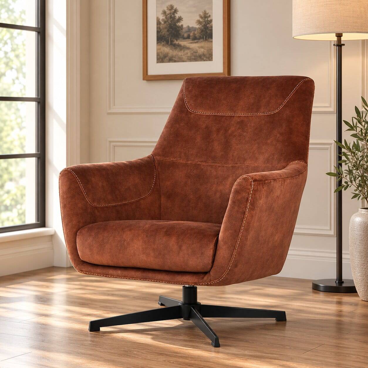 Velours TV Sessel in Rost Braun - Vuluza